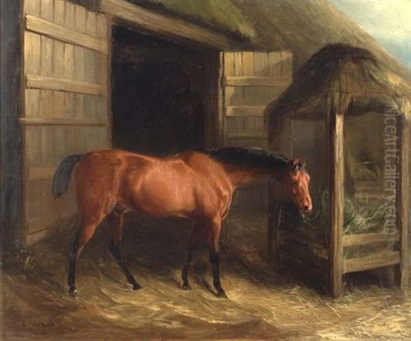 Horse With Hay In A Stable - view 1