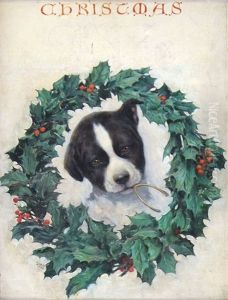 Puppy Holding Wishbone In Mouth Surrounded By Wreath (magazine Cover Illus. For Life)