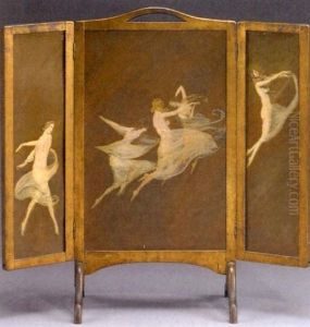 Dancing Nudes (3 Panel Fire Screen, Sides Smaller) by Warren B. Davis