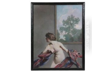 Nude Dancing With Shawl In Front Of Landscape Painting by Will Rowland Davis