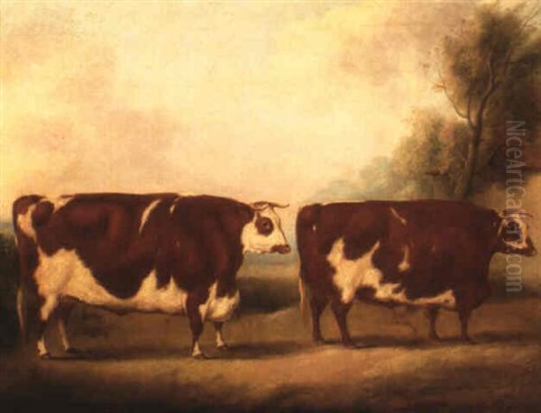 Mr. Richard Stratton's Shorthorn Oxen In A Landscape - view 1