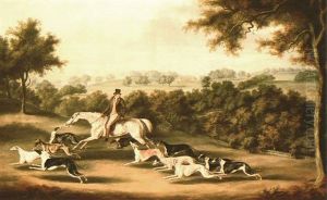 Portrait Of A Servant & Horse & Favourite Grey Hounds At    Exercise Belonging To Colonel Newport Charlett