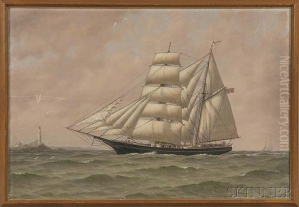 Portrait Of A Ship Off The Coast With Lighthouse - view 1