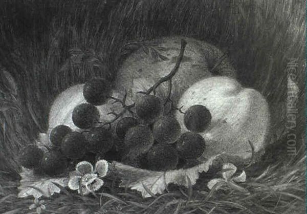 Still Life Of Grapes And Peaches In A Natural Setting - view 1