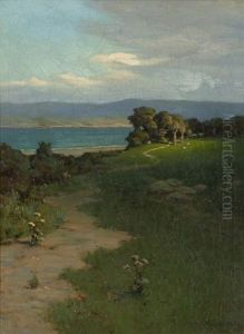 Path In A Landscape With Distant Lake by Willis E. Davis
