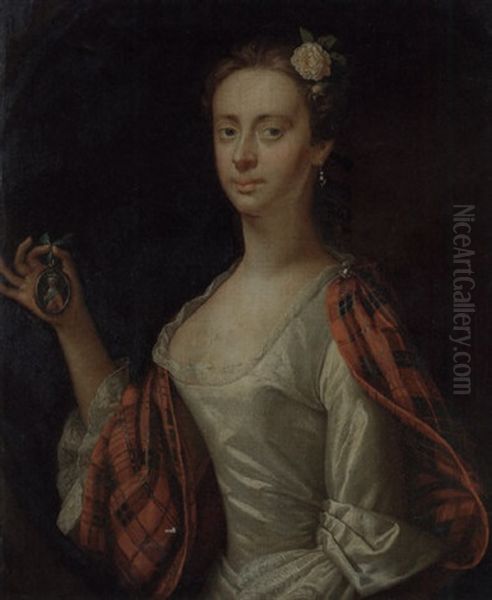 Portrait Of A Lady (jenny Cameron?) In A White Dress And Tartan Wrap - view 1