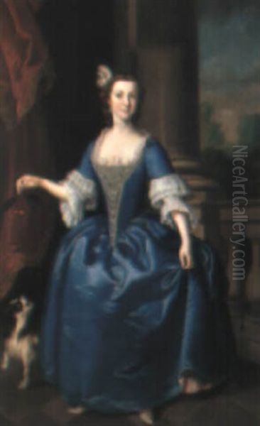 Portrait Of A Lady In A Blue Dress, A Spaniel Beside Her - view 1