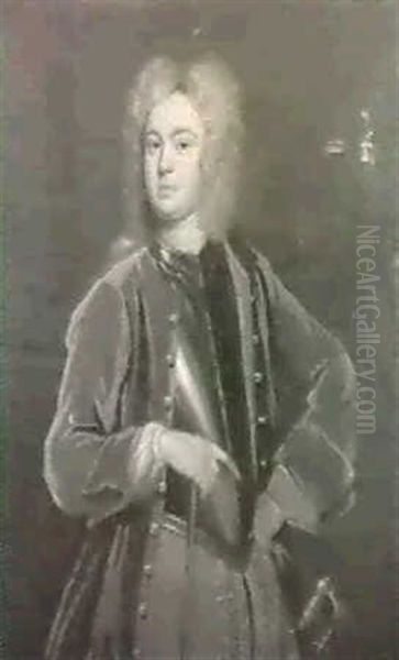 Portrait Of A Man, Standing Half Length, In A Full          Bottomed Wig, Red Coat, Brown Breeches And Breastplate - view 1