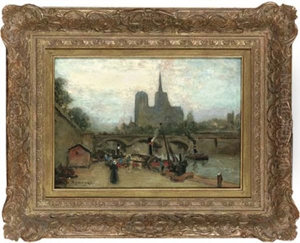 Barges On The Seine With Notre Dame Beyond - view 1