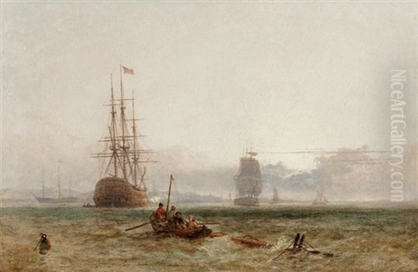 Frigates And Other Shipping Off Shore In A Light Breeze - view 1