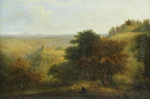 English Landscape, Figure And Animals by Henry Dawson