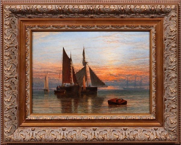 Shipping On A Calm Sea At Dusk - view 1