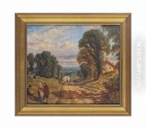Tinkers In A Wooded Landscape With Cottages by Henry Dawson
