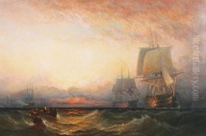 Galleons At Sunset by Henry Dawson