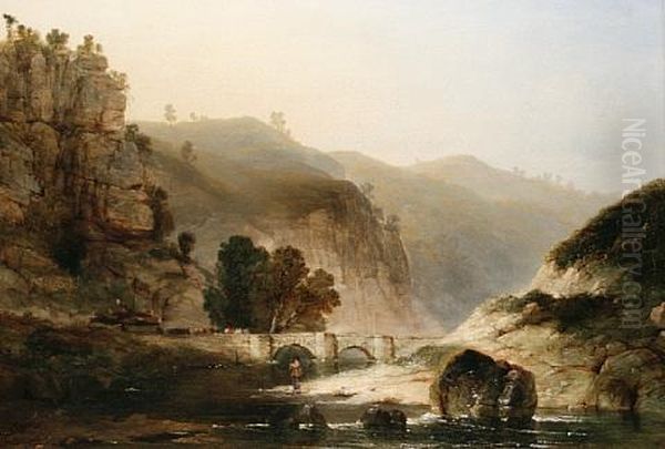 A River Landscape With An Angler In The Foreground - view 1