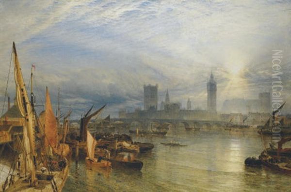 The New Houses Of Parliament, Westminster by Henry Dawson