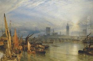 The New Houses Of Parliament, Westminster by Henry Dawson