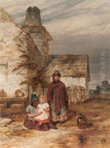 Kinder Vor Einem Englischen Cottage by Henry Dawson