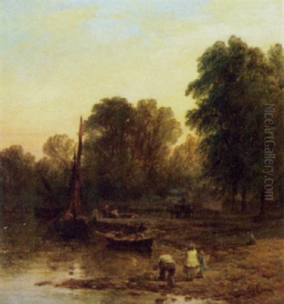Shoreline Scene With Boats And Figures - view 1