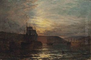 A Screw Steamer And Other Vessels Moored By A Harbour Wall, A Prison Hulk Beyond A Screw Steamer And Other Vessels Moored By A Harbour Wall, A Prison Hulk Beyond