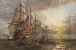 A Squadron Of Danish Warships Moored Off The Entrance To Portsmouth Harbour by Henry Thomas Dawson