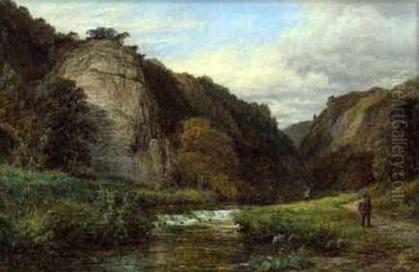 Expansive Mountainous Landscape With A Man Walking On A Path - view 1