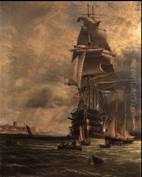 H.m.s. 'st. Vincent' At Her Moorings Off The Entrance To Haslar Creek - view 1
