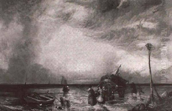 A Coastal Scene With Figures, Boats And A Cart - view 1