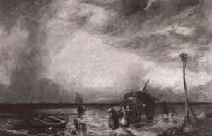 A Coastal Scene With Figures, Boats And A Cart A Coastal Scene With Figures, Boats And A Cart