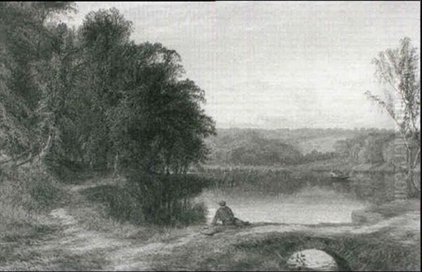 A Boy Fishing By A Woodland Pool - view 1