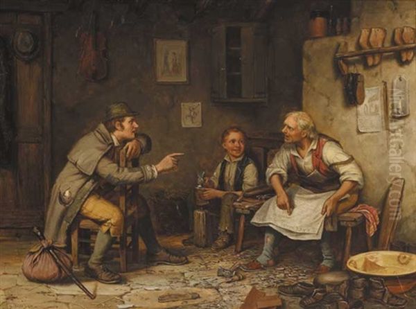 Cobbler Holding The Freeman's Journal With Traveller And Young Apprentice - view 1
