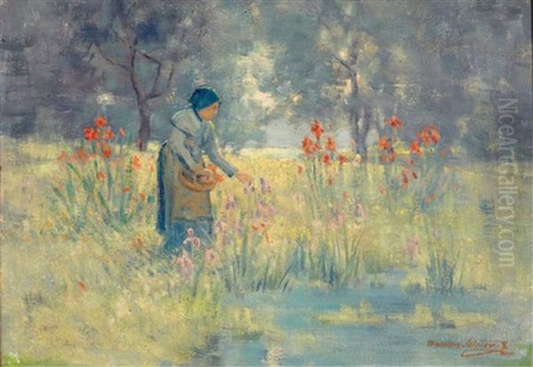 Woman Picking Flowers - view 1