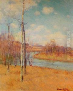 River Landscape With Foreground Birches