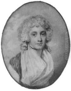 A Lady, In Green Dress With White Fichu And Sleeves, A Black Ribbon At Her Neck, Her Hair Curled And Powdered by Edward Dayes