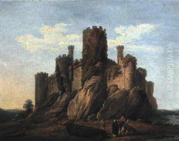 A View Of A Castle (conway?) With Fisherfolk In The Foreground - view 1