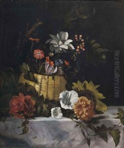 A Basket Of Flowers On A Marble Ledge