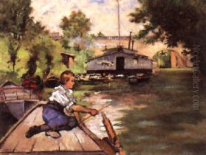 A Young Boy Fishing by Joseph De Camp