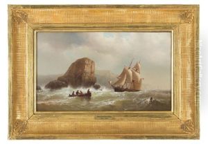 Dutch Brig Off A Rocky Coast With Cliffs