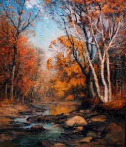 Autumn Landscape With Stream by Franklin B. De Haven