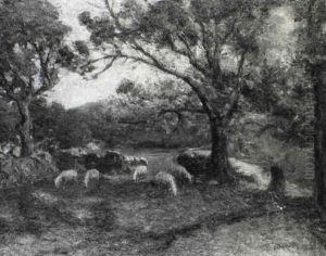 Grazing Sheep On A Fall Day by Franklin B. De Haven