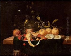 Stillleben Mit Orangen, Kirschen, Granatapfel Und Einem Weinglas by Jan Jansz de Heem the Younger