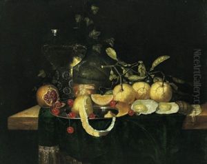 Stillleben Mit Orangen, Kirschen, Granatapfel Und Einem Gefullten Weinglas by Jan Jansz de Heem the Younger