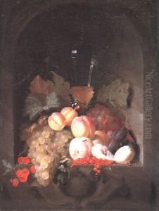 Still Life Of Covered Glass Cup, Peaches, Plums And Other Fruits by Jan Jansz de Heem the Younger