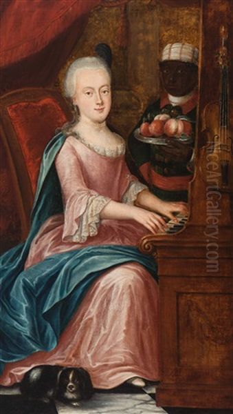 Elegant Woman Seated At A Spinet - view 1
