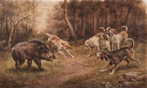 Chiens Traquant Un Sanglier by Gaspard De Toursky