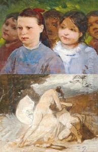 Curious Girls (+ Nude Composition, Verso) by Lajos Deak Ebner