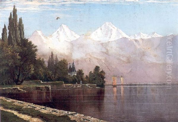 Alpine Waterway With Sailing Boats - view 1