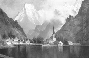 Village In The Swiss Alps by Edwin Deakin