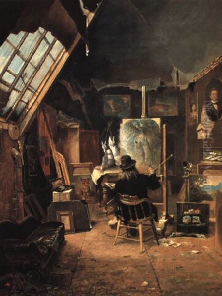 Samuel Marsden Brookes Painting In His Studio - view 1