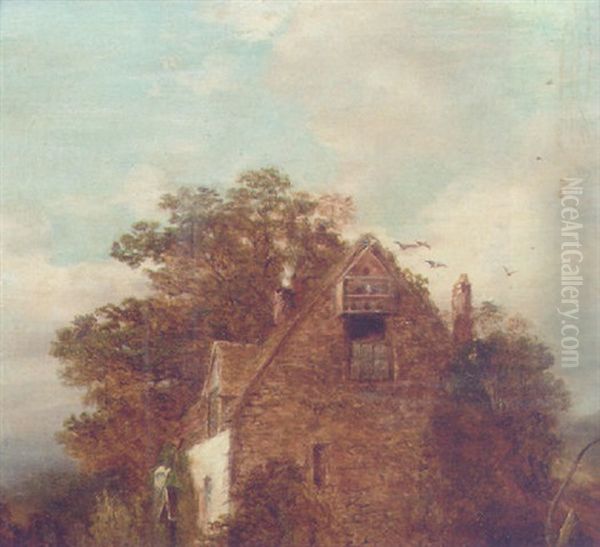 Children Before A Welsh Cottage - view 1